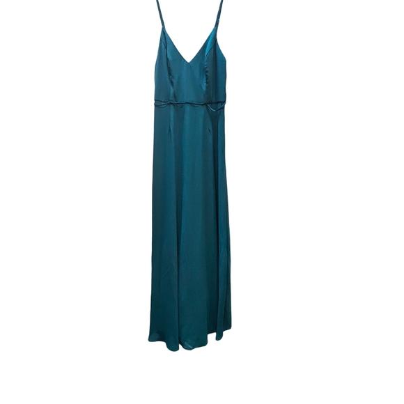 David's Bridal Teal Green Sheer V-neck Evening Gown Size 6 - Picture 1 of 6
